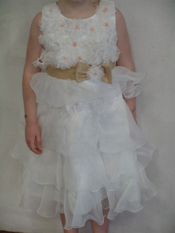 Robe blanche mariage ceinture marron et nœud