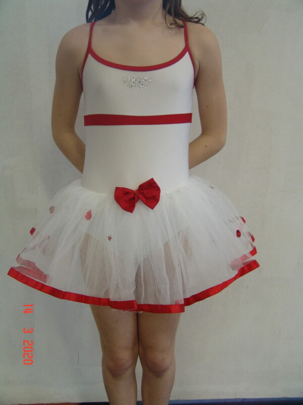 Justaucorps + jupon poupée rouge et blanc