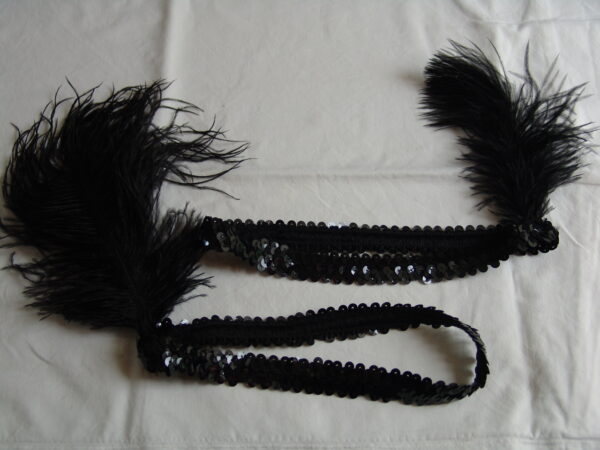 Bandeau sequin noir à plumes charleston