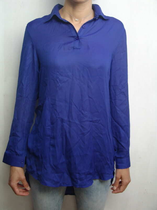 Chemise fluide bleu roi col Mao manches longues