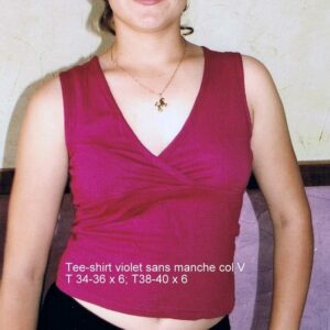 Tee-shirt violet col V sans manches
