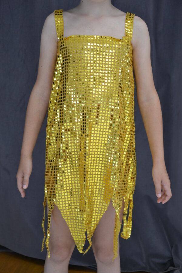 Robe fée clochette paillettes or courte