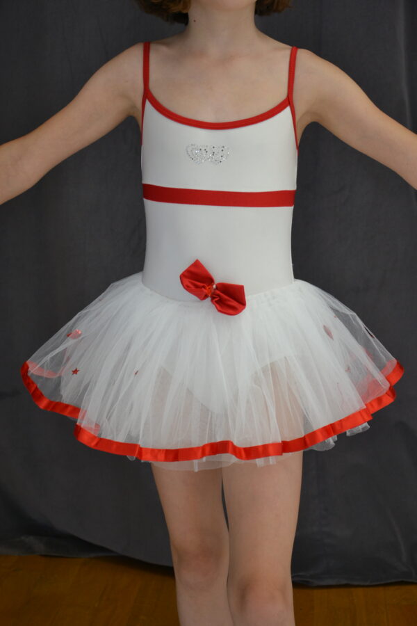Justaucorps + jupon poupée rouge et blanc