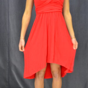 Robe rouge jersey croisée dvt jersey asymétrique solo