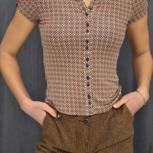 Chemisier assorti type hippie marron bouton