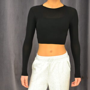 Tee-shirt noir court manche longue Boohoo