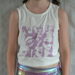 Tee-shirt manches courtes blanc, écritures mauves