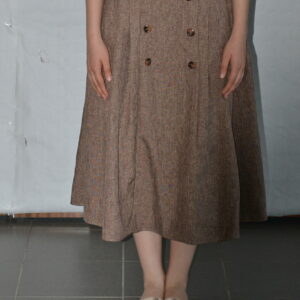 Jupe genou marron chiné, taille haute, boutonnée devant