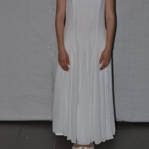 Robe blanche longue en tulle, fluide, sans manches, dentelle devant